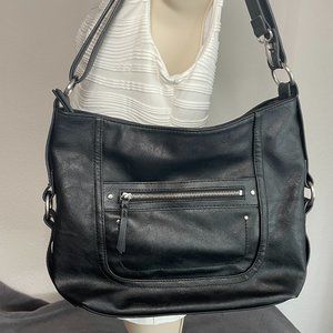 INC Riverton Black Faux Leather Shoulder Bag